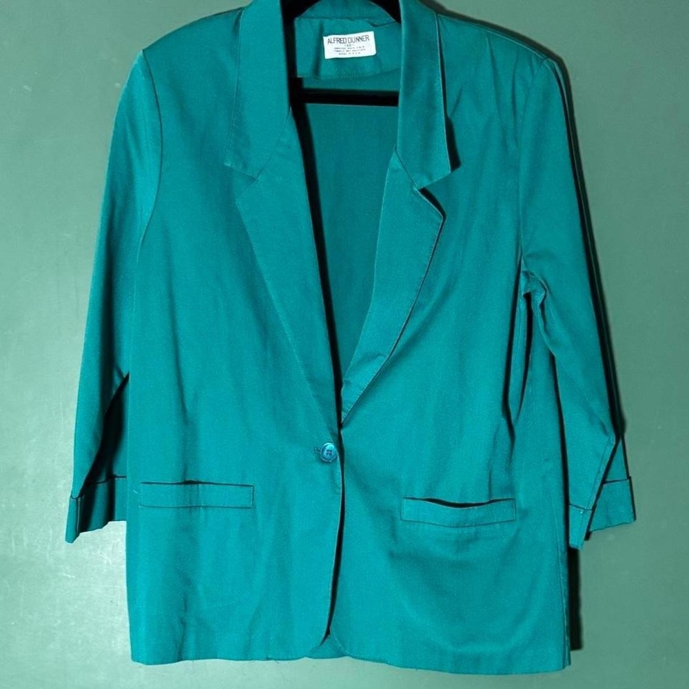 Vintage Alfred Dunner Aqua Blazer 80s Turquoise Single Button Jacket Womens 10